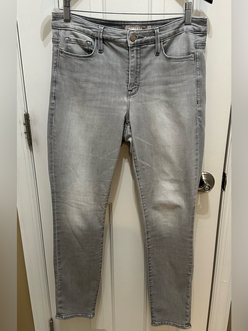 Athleta Sculptek Gray Skinny Jeans Size 6 Mid Rise Stretch Denim